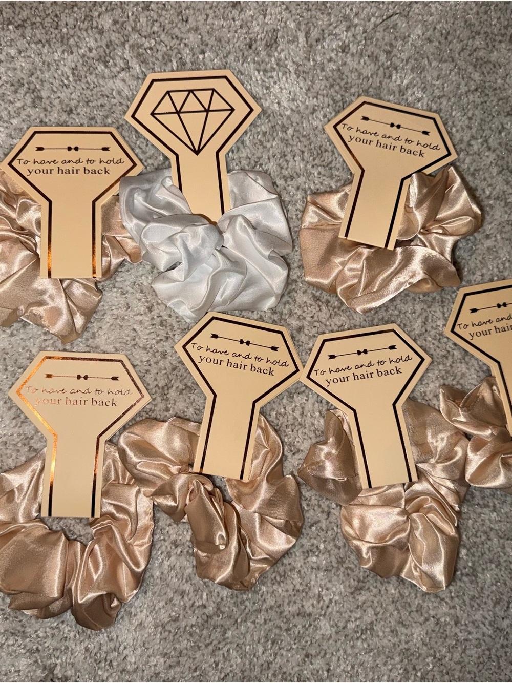 Satin Hair Scrunchies - Pink Champagne & White Bachelorette Set